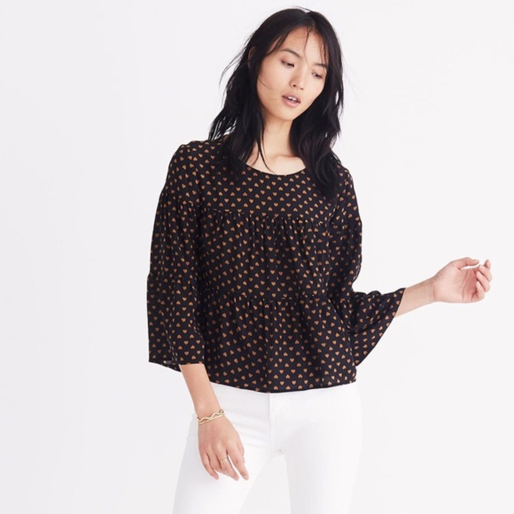 Madewell button back silk tiered top hearts xxs